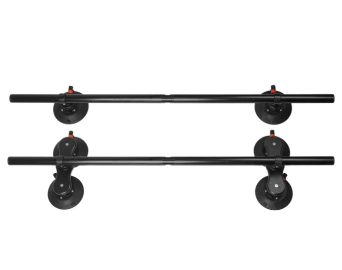 These one-size fits all Monkey Bars are 48" long round black-anodized aluminum cross bars to which you can attach accessories for activities such as kayaking, skiing, surfing and paddle boarding, biking, or hauling cargo. Powered by 6" SeaSucker vacuum mounts (4 up front and 2 in the rear), the Monkey Bars fit on just about any car with a roof. The vacuum mounts can be moved to any position on the bar to ensure a perfect fit for any vehicle. 